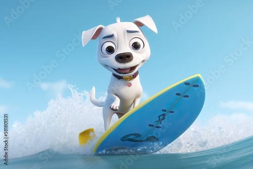 Cute Cartoon Dog on a Surfboard (Generative AI)
