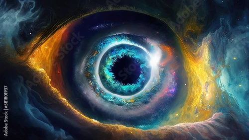 Eye of Providence in Cosmic Space Illuminati Abstract concept Deep Cosmos, Psychedelic Universe Spiral Galaxy Nebula, Looped Background Animation photo