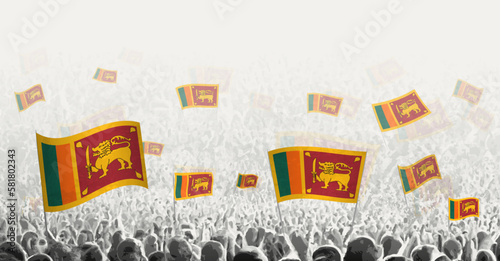 Abstract crowd with flag of Sri Lanka. Peoples protest, revolution, strike and demonstration with flag of Sri Lanka.
