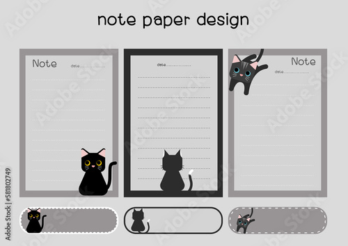 Black cat on note paper design. black cat pattern on note paper vector