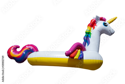 Obraz na płótnie Inflatable pool ring in the shape of a unicorn isolated on transparent background w salonie
