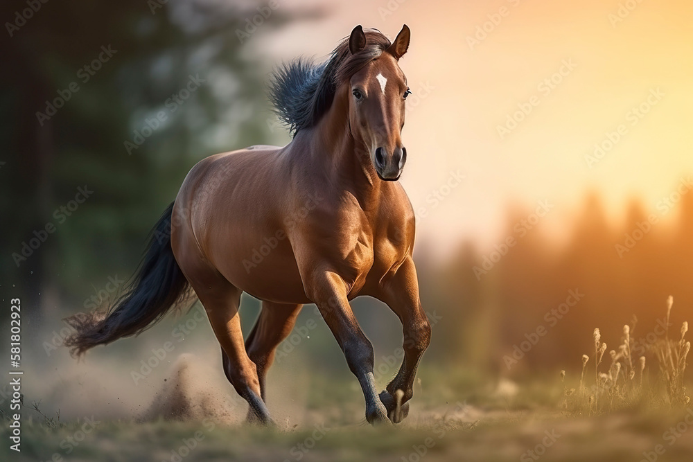 A horse running through a field. Generative AI. A horse running through a field. Generative AI.