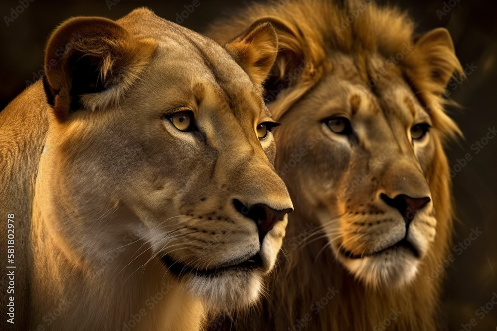 Lion and lioness. Generative Ai.