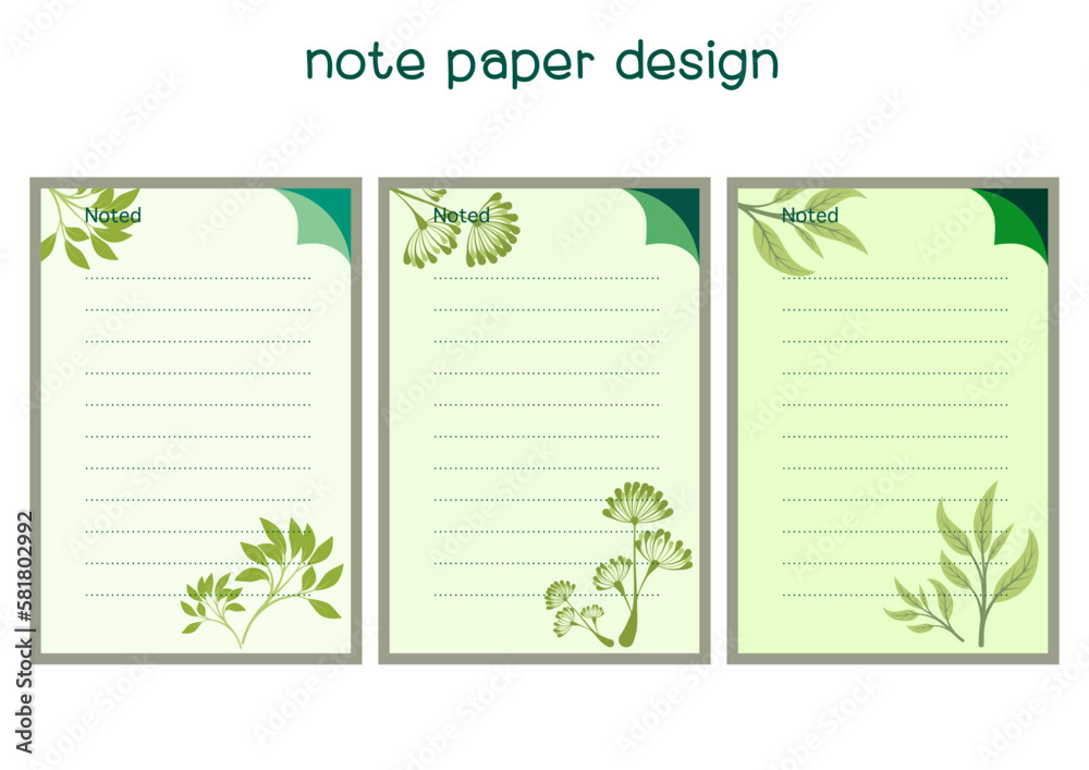 Note paper vector design flower and leave pattern