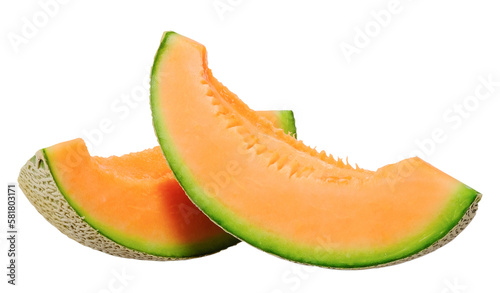 Slice melon orange color inside isolated on transparent background, PNG image