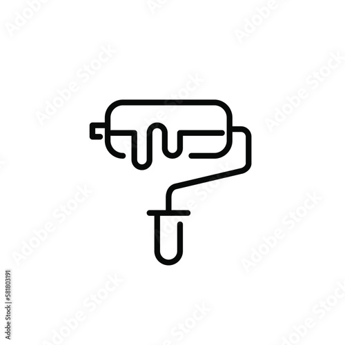 Paint roller with splash. Construction and redecoration works. Pixel perfect, editable stroke line icon