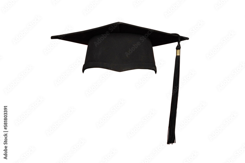 Photo of a black college graduation cap isolated on transparent background - obrazy, fototapety, plakaty 