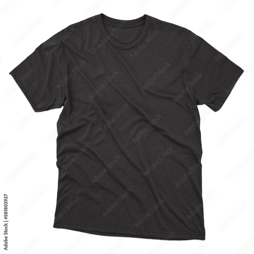 black t shirt round neck plain blank transparent background 