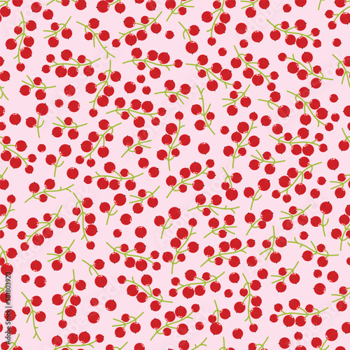 Red currant seamless pattern. Red ripe berries vector illustration. 