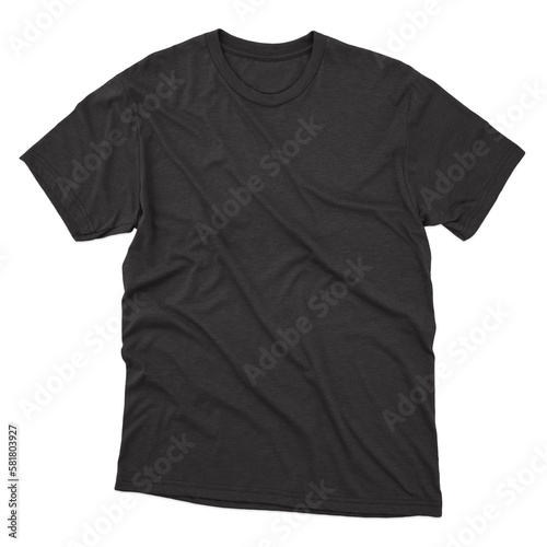 black t shirt round neck plain blank transparent background 