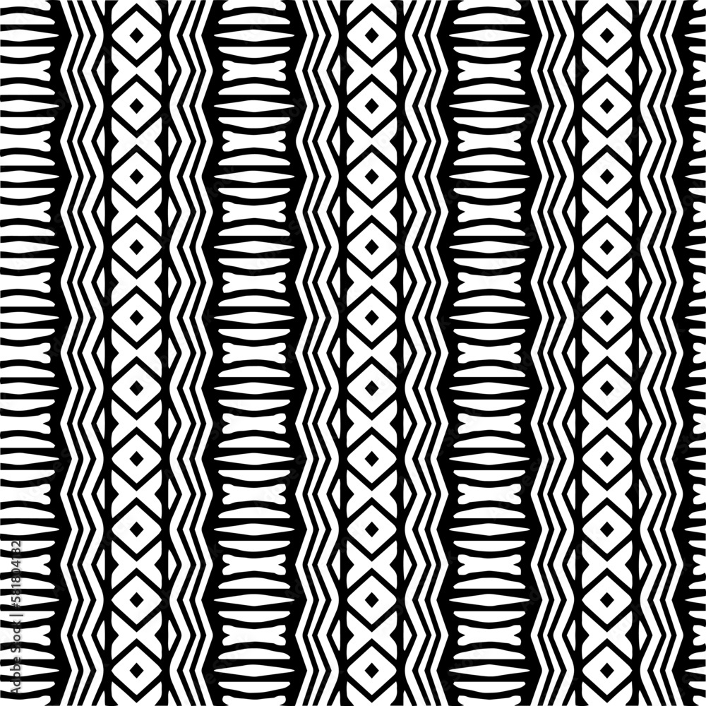 Vector geometric ornament in ethnic style. Seamless pattern with abstract shapes. Black and white geometric wallpaper. Repeating pattern for decor, textile and fabric.Abstraction art. Vector geometric ornament in ethnic style. Seamless pattern with abstract shapes. Black and white geometric wallpaper. Repeating pattern for decor, textile and fabric.Abstraction art.