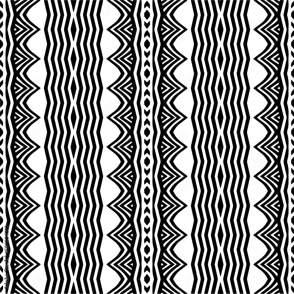 Vector geometric ornament in ethnic style. Seamless pattern with abstract shapes. Black and white geometric wallpaper. Repeating pattern for decor, textile and fabric.Abstraction art. Vector geometric ornament in ethnic style. Seamless pattern with abstract shapes. Black and white geometric wallpaper. Repeating pattern for decor, textile and fabric.Abstraction art.