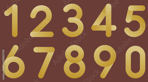 Vector number of metallic gradient color with rounded corners