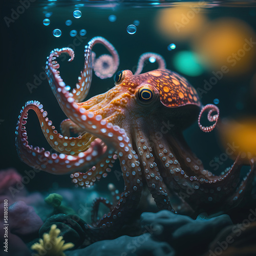 Understanding the Hunting Techniques of the Giant Octopus and its Tentacles, generative ai © coco