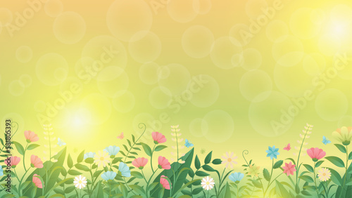 Fototapeta Naklejka Na Ścianę i Meble -  Spring grass and flowers, Easter greeting card element, Park decoration background with spring grass and meadow flowers for spring sale, banner, poster, cover, templates, social media, feed