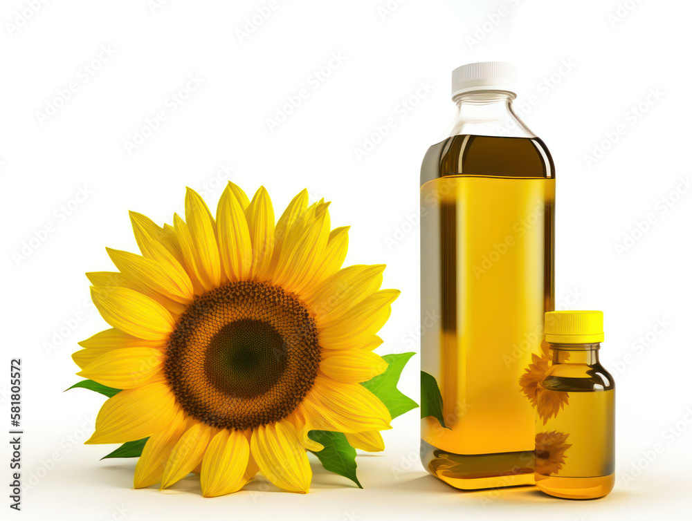 bottle of sunflower oil insulated on a white background. generative AI