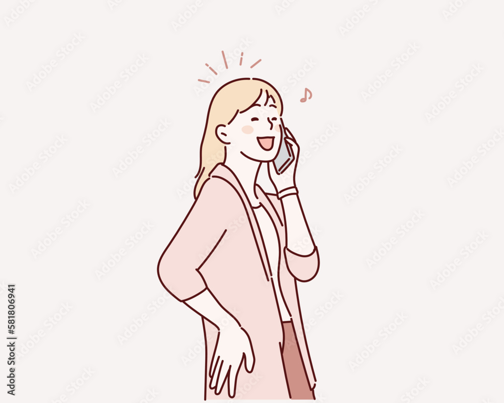 happy woman on phone. Hand drawn style vector design illustrations. happy woman on phone. Hand drawn style vector design illustrations.