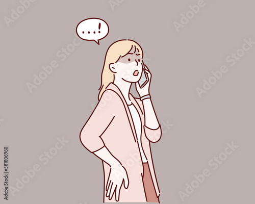 Angry woman on phone. Hand drawn style vector design illustrations.