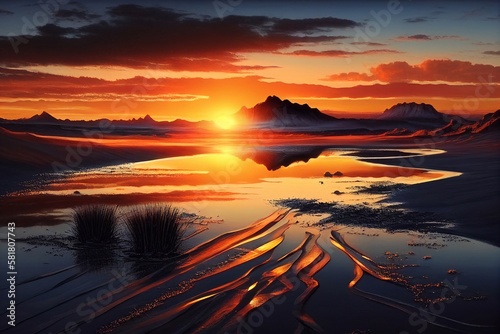 Sunsets and sunrises beautiful landscape. AI Generated. © pavlofox