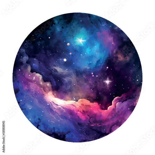 Vector space dark blue background with stars and clouds. Watercolor night sky background
