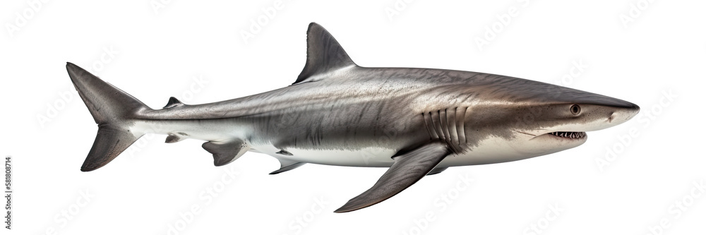 A shark isolated on white background - Generative AI - obrazy, fototapety, plakaty 