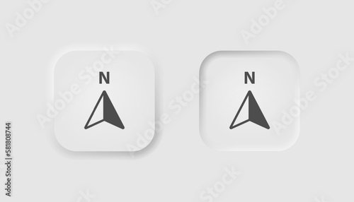 Arrow navigator icon in neumorphism style. Icons for business, white UI, UX. GPS symbol. Navigation, north direction, map, location. Neumorphic style. Vector illustration.