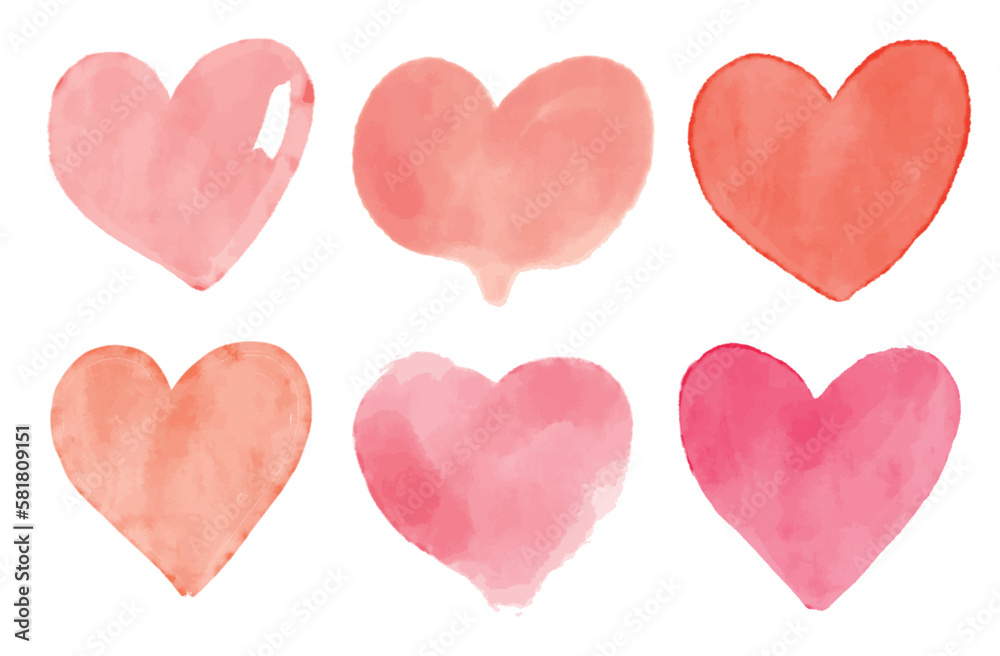 Beautiful hand painted isolated watercolor hearts vector illustration