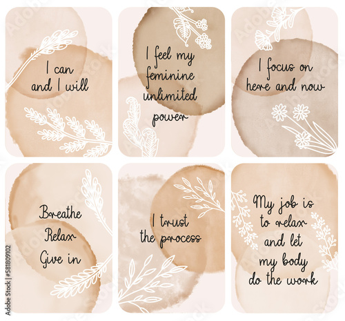 Beautiful Boho Beige Set of Positive Birth Affirmations cards, ready to print