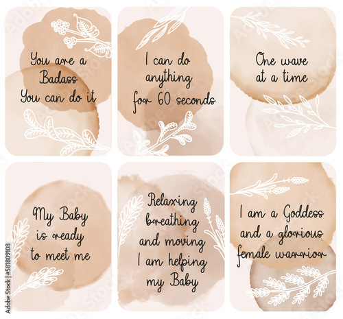 Beautiful Boho Beige Set of Positive Birth Affirmations cards, ready to print