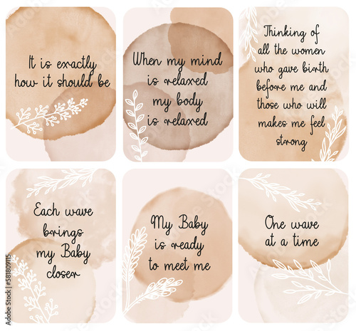 Beautiful Boho Beige Set of Positive Birth Affirmations cards, ready to print