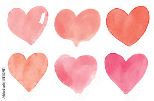 Beautiful hand painted isolated watercolor hearts vector illustration