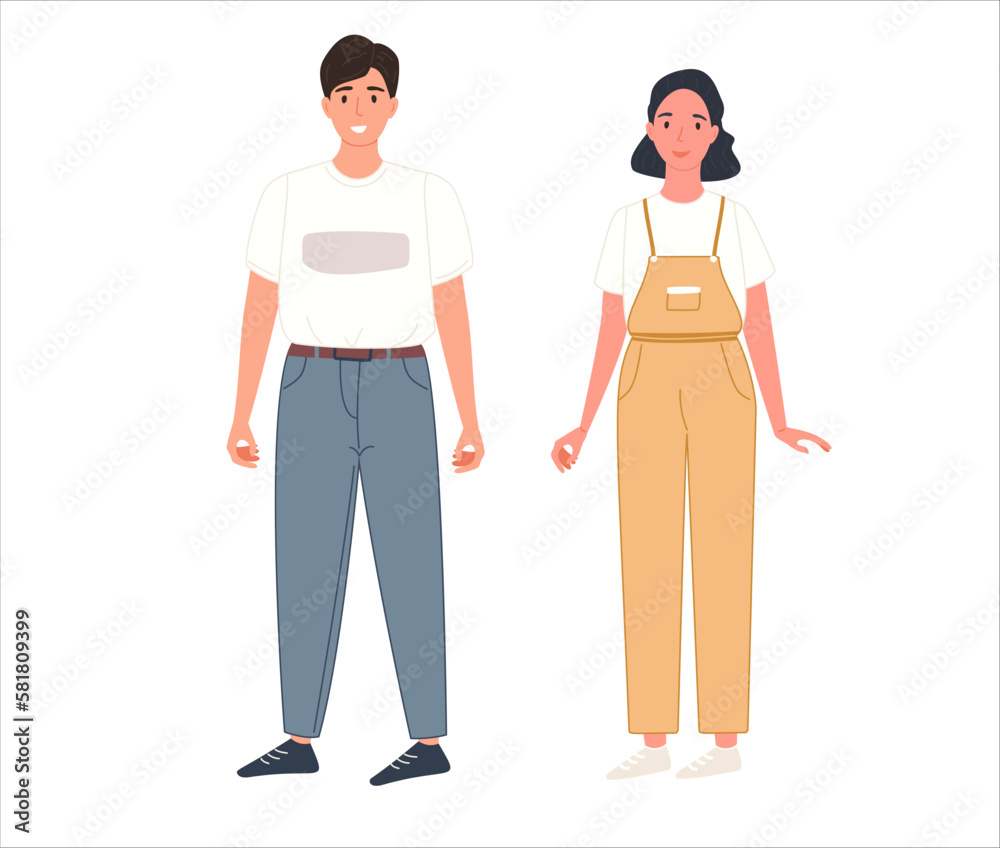 beautiful young woman and man in casual street fashion. Young couple. Cartoon illustration. Isolated on white. Vector illustration