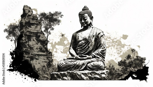 buddha purnima or vesak day illustration, Generative ai photo