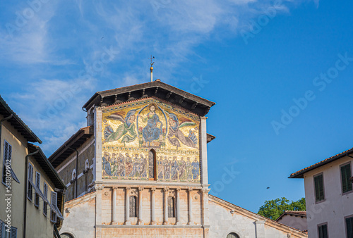 The Basilica of San Frediano , a Romanesque church in Lucca, Italy, situated on the San Frediano square - Lucca , Tuscany, Italy