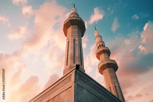 Mosque, Islamic background, generative ai