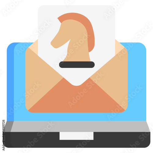 flat icon with shadow, trojan virus cyber attack.