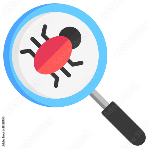 magnifying glass icon, bug detection.