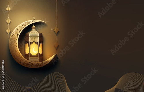 Ramadan Kareem 3d lamp Image for  social media banner design Generative AI Design