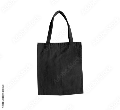 Black bag canvas tote bag on transparent background
