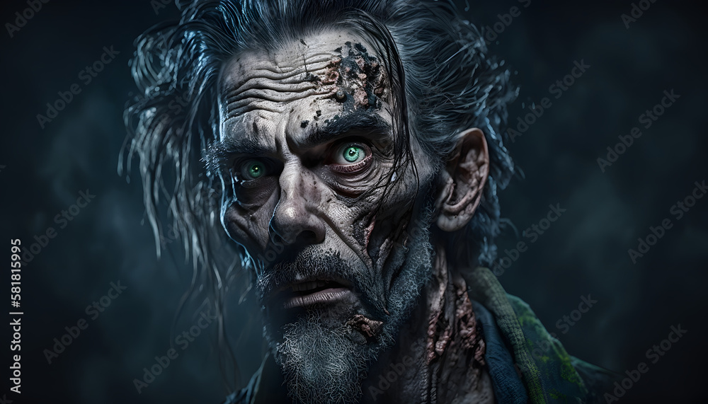 Scary zombie portrait. Generative AI