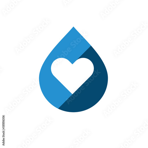 Water droplet with heart logo, love water logo icon design template vector