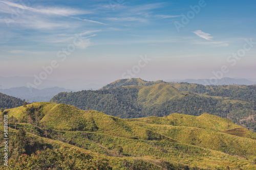 Beautiful landscape view and layers mountains on khao khao chang phueak mountian.Thong Pha Phum National Park s highest mountain is known as Khao Chang Phueak