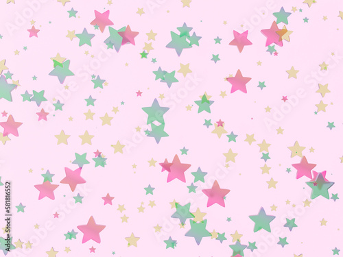 Large and small pink  blue  and yellow stars are scattered on a pop pink background.