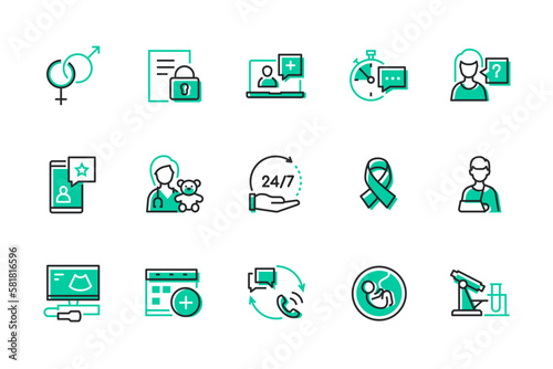 Adult and childhood diseases - set of line design style icons