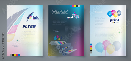Flyer set cmyk polygraphy ink theme design template cover vector