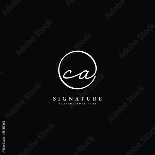 C, A, CA Initial letter handwritten and signature vector logo. Business template in round shape line art