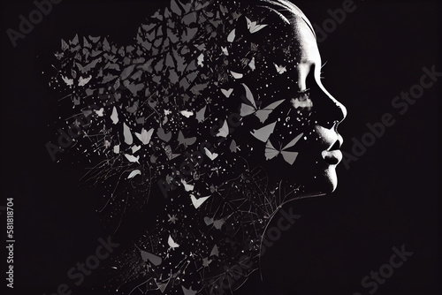 Butterfly Man Silhouette Portrait. AI Generated