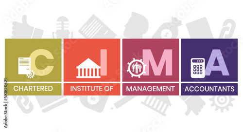 CIMA - Chartered Institute of Management Accountants acronym. business concept background. Vector illustration for website banner, marketing materials, business presentation
