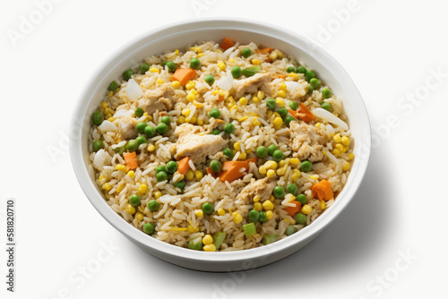  Fried Rice On A White Background. Generative AI