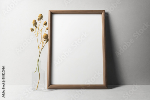 Blank picture frame mockup on the wall. White living room design. View of modern Scandinavian-style interior with artwork mock-up on the wall